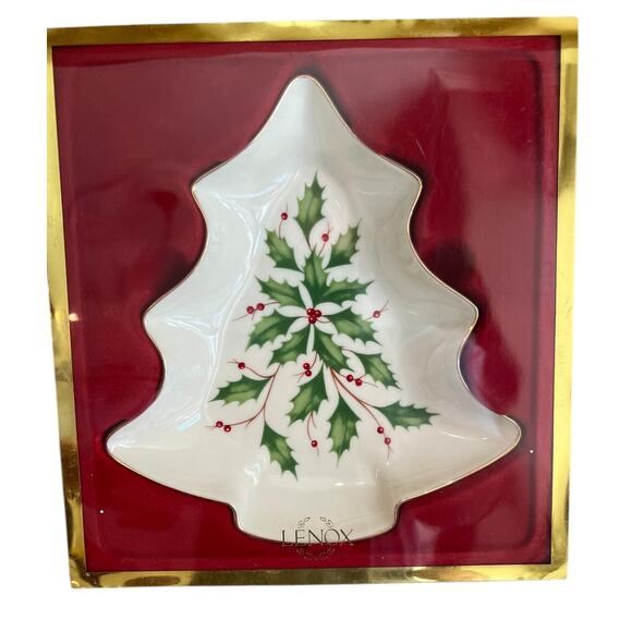 Lenox Holiday Holly Tree Candy Dish - Picture 1 of 5